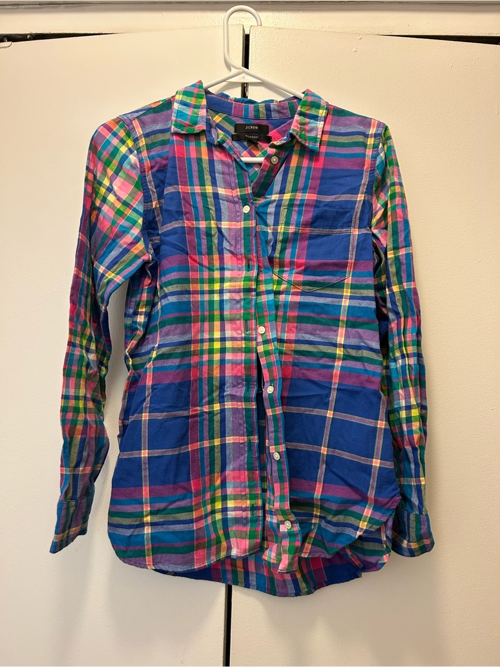 Women’s Blue Multicolor Plaid Button-Down Shirt - Picture 2 of 4